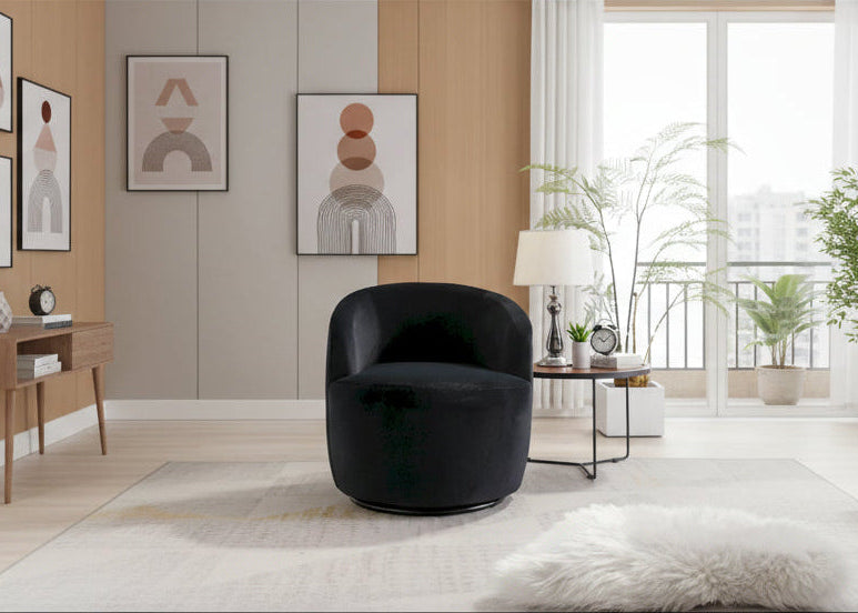 Fauteuil pivotant, Chaise de vanité ronde moderne pour salon, Fauteuil club confortable en velours, Petit canapé individuel
