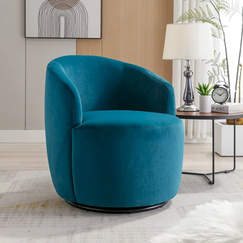 Fauteuil pivotant, Chaise de vanité ronde moderne pour salon, Fauteuil club confortable en velours, Petit canapé individuel
