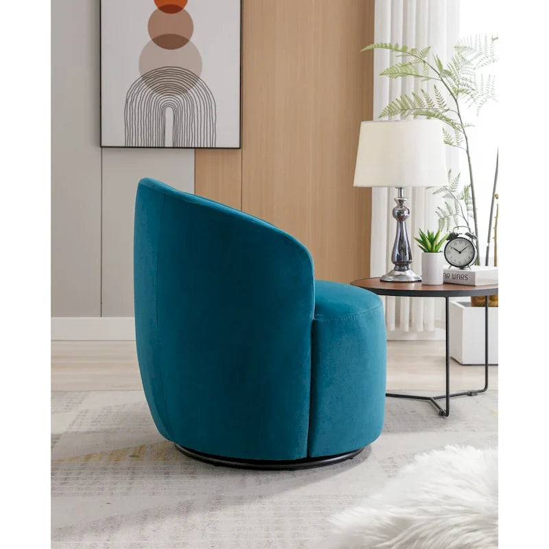Fauteuil pivotant, Chaise de vanité ronde moderne pour salon, Fauteuil club confortable en velours, Petit canapé individuel
