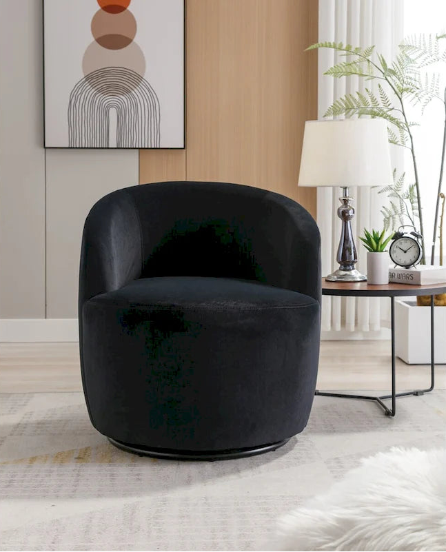 Fauteuil pivotant, Chaise de vanité ronde moderne pour salon, Fauteuil club confortable en velours, Petit canapé individuel