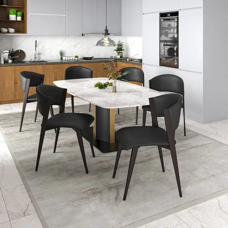 Chaise de salle à manger Aspen avec assise en cuir en métal noir