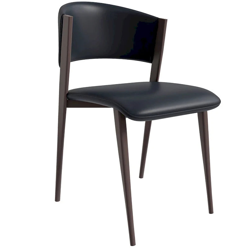 Chaise de salle à manger Aspen avec assise en cuir en métal noir