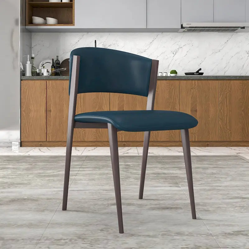 Chaise de salle à manger Aspen avec assise en cuir en métal noir