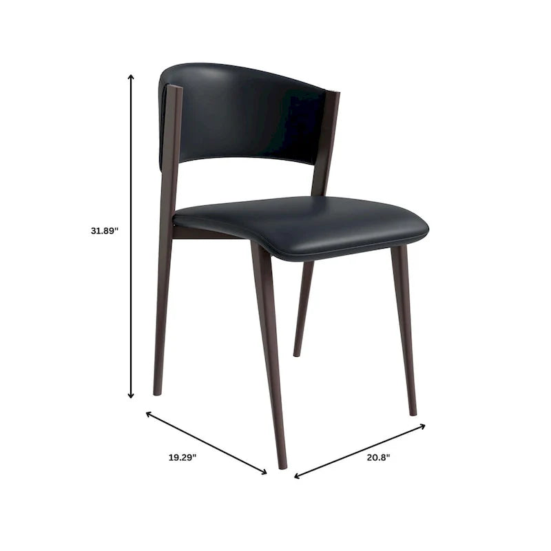 Chaise de salle à manger Aspen avec assise en cuir en métal noir