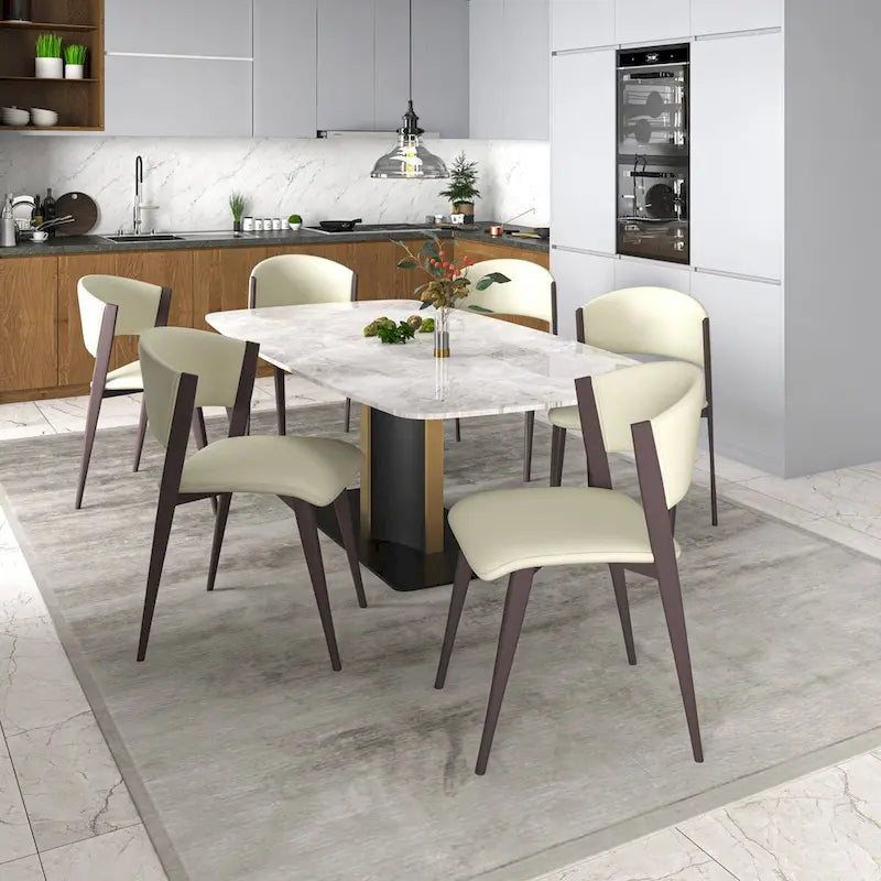 Chaise de salle à manger Aspen avec assise en cuir en métal noir