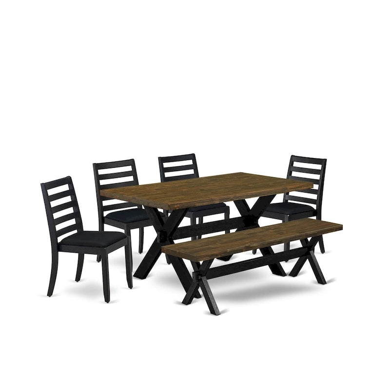Table de salle à manger et chaises de cuisine empilables - Noir brossé
