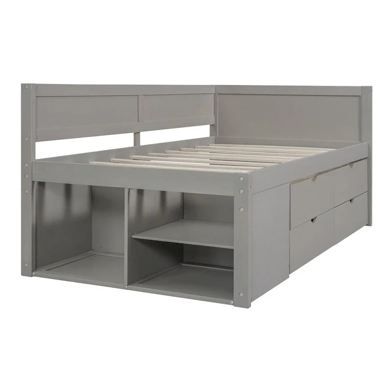 Lit banquette avec tiroirs de rangement et étagères bibliothèques, lit de coin capitaine pour enfants garçons filles adultes