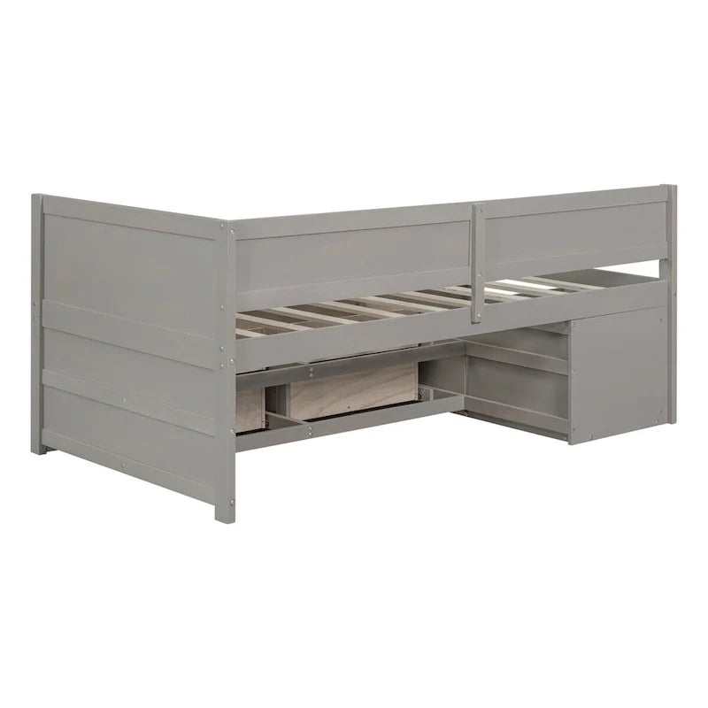 Lit banquette avec tiroirs de rangement et étagères bibliothèques, lit de coin capitaine pour enfants garçons filles adultes