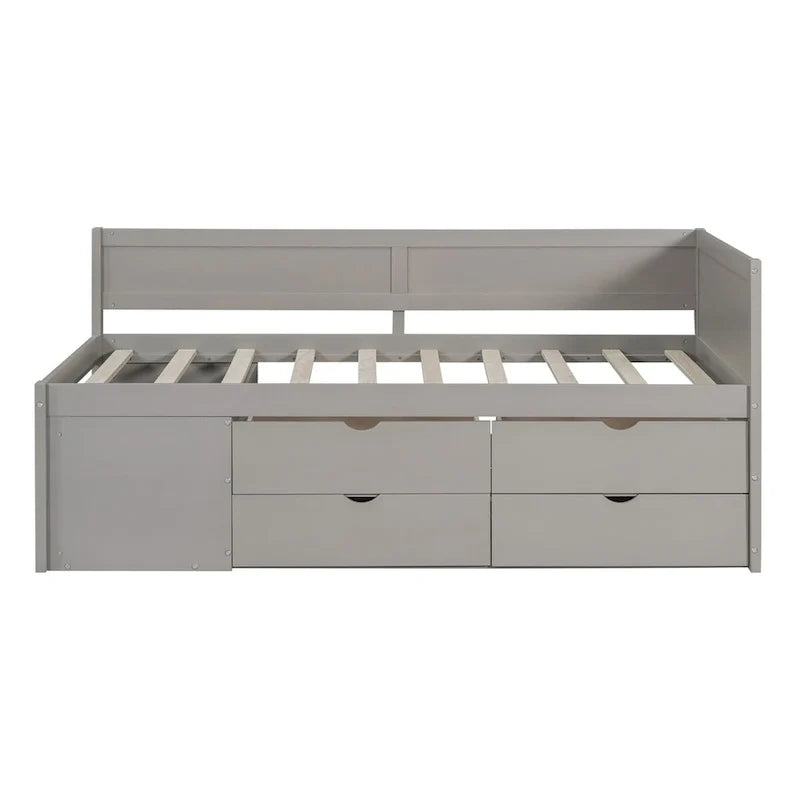 Lit banquette avec tiroirs de rangement et étagères bibliothèques, lit de coin capitaine pour enfants garçons filles adultes