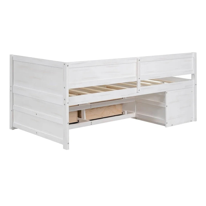 Lit banquette avec tiroirs de rangement et étagères bibliothèques, lit de coin capitaine pour enfants garçons filles adultes