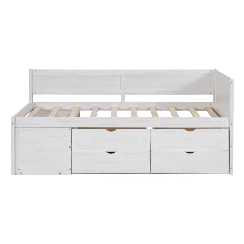 Lit banquette avec tiroirs de rangement et étagères bibliothèques, lit de coin capitaine pour enfants garçons filles adultes