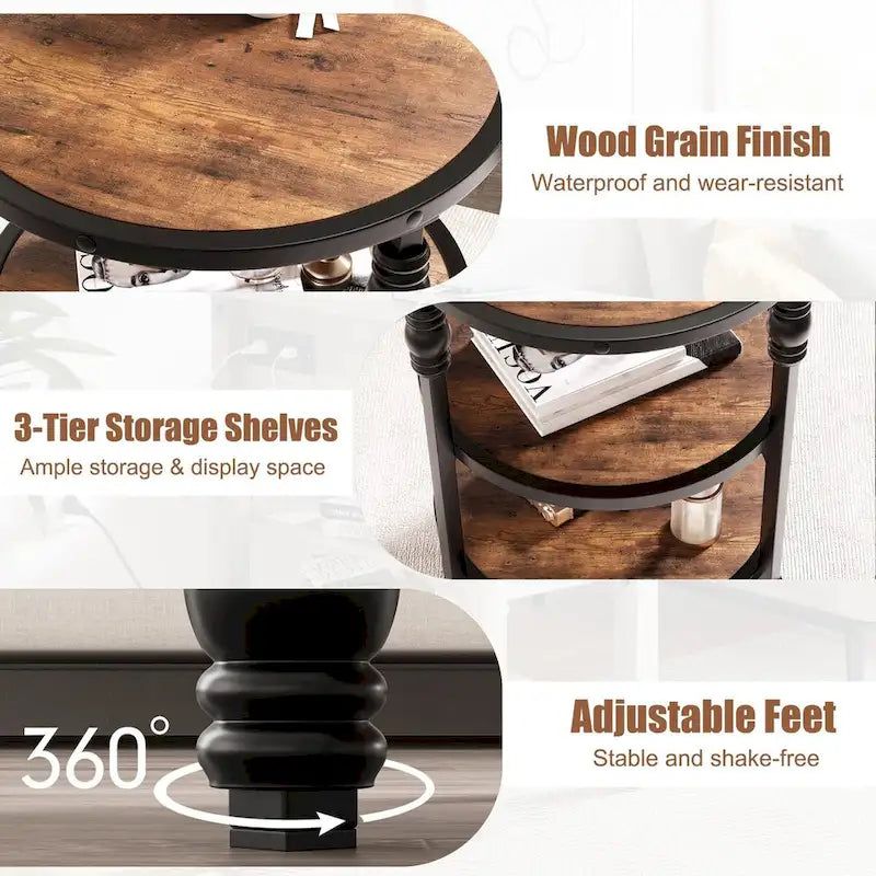 Table d'appoint ronde à 3 niveaux pour salon