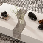 Table basse blanche à double tiroir avec plateau d'affichage à LED