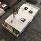 Table basse blanche à double tiroir avec plateau d'affichage à LED