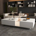 Table basse blanche à double tiroir avec plateau d'affichage à LED