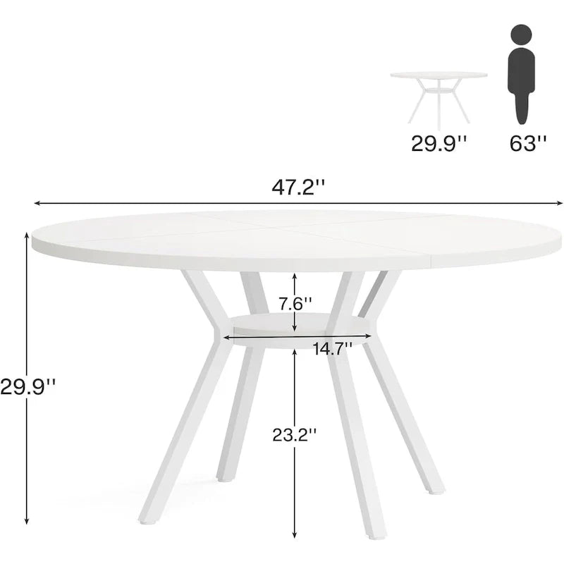 Table à manger ronde moderne de 120 cm pour 4 personnes - 120 cm (P) x 120 cm (L) x 76 cm (H)