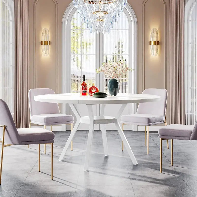 Table à manger ronde moderne de 120 cm pour 4 personnes - 120 cm (P) x 120 cm (L) x 76 cm (H)