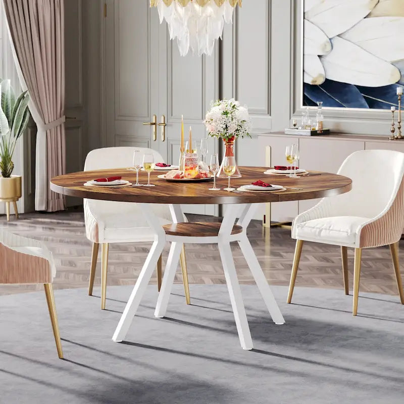 Table à manger ronde moderne de 120 cm pour 4 personnes - 120 cm (P) x 120 cm (L) x 76 cm (H)