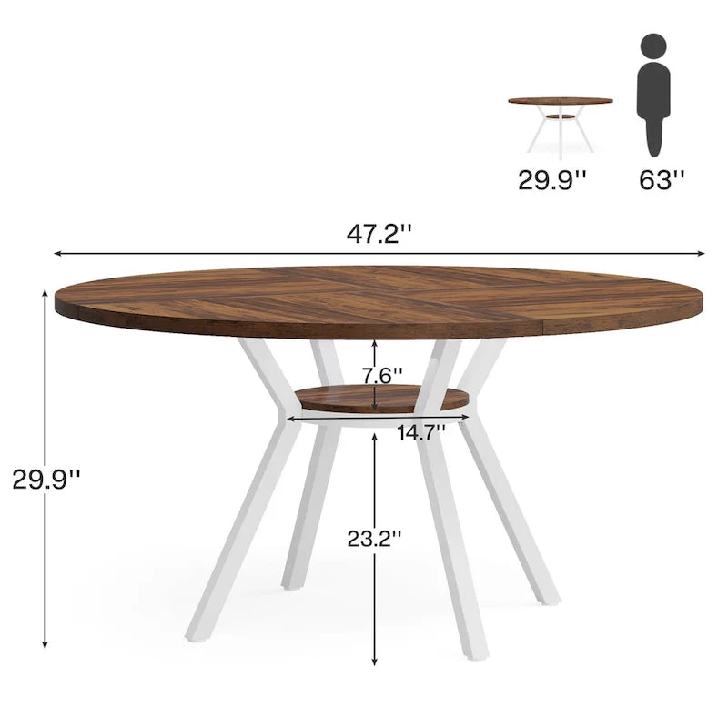 Table à manger ronde moderne de 120 cm pour 4 personnes - 120 cm (P) x 120 cm (L) x 76 cm (H)