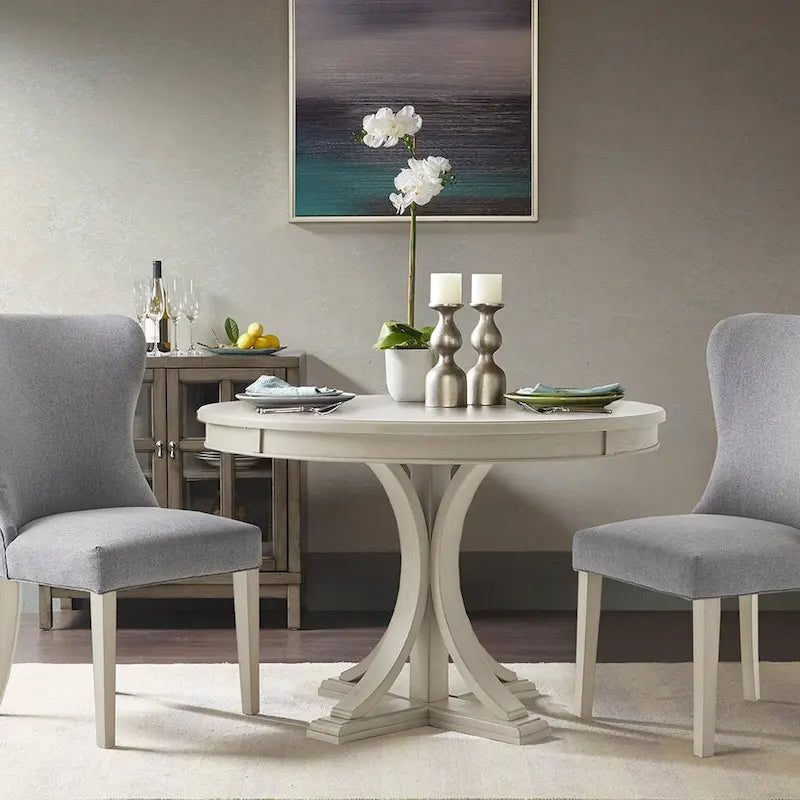 Table à manger ronde 44 po, finition bois massif, design classique, sans chaises