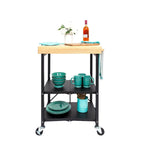 Desserte de cuisine îlot portable pliable à roulettes avec plateau en bois massif, argenté