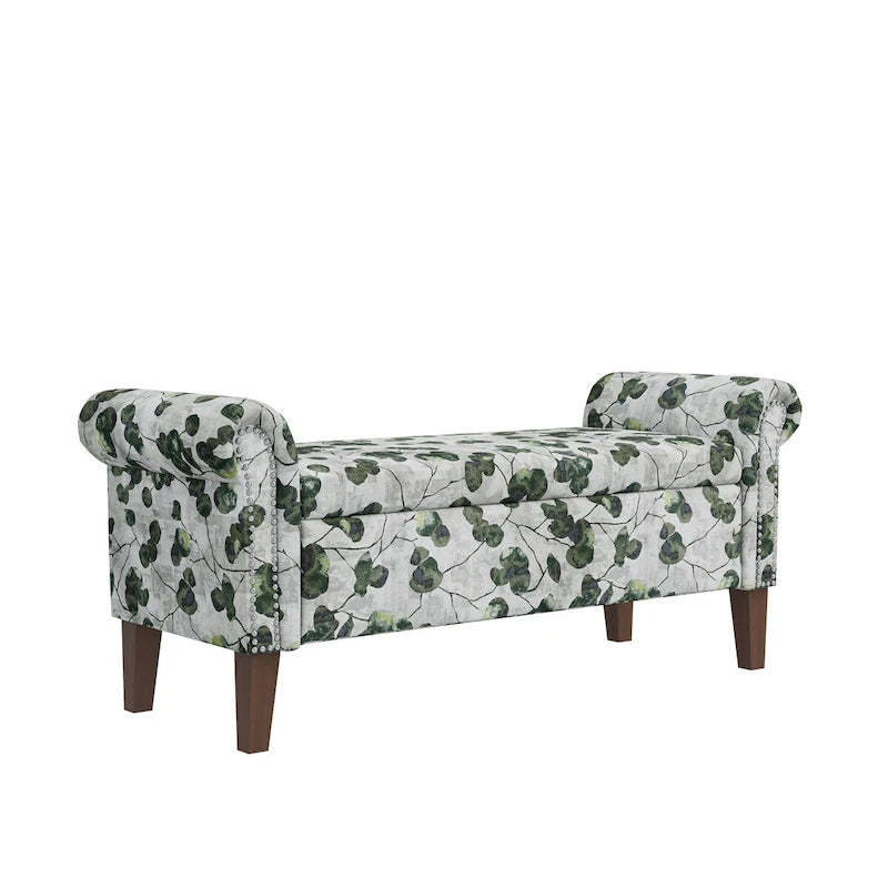 Banc de rangement ottoman Wallen avec accoudoirs arrondis traditionnels et clous décoratifs
