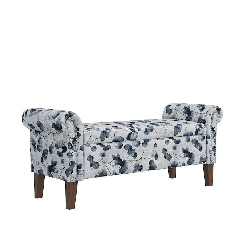 Banc de rangement ottoman Wallen avec accoudoirs arrondis traditionnels et clous décoratifs