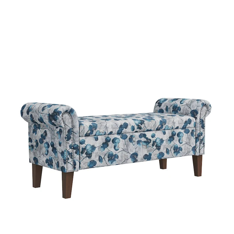 Banc de rangement ottoman Wallen avec accoudoirs arrondis traditionnels et clous décoratifs