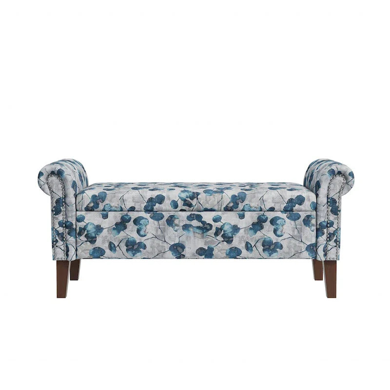 Banc de rangement Ottoman traditionnel à accoudoirs roulés avec clous décoratifs