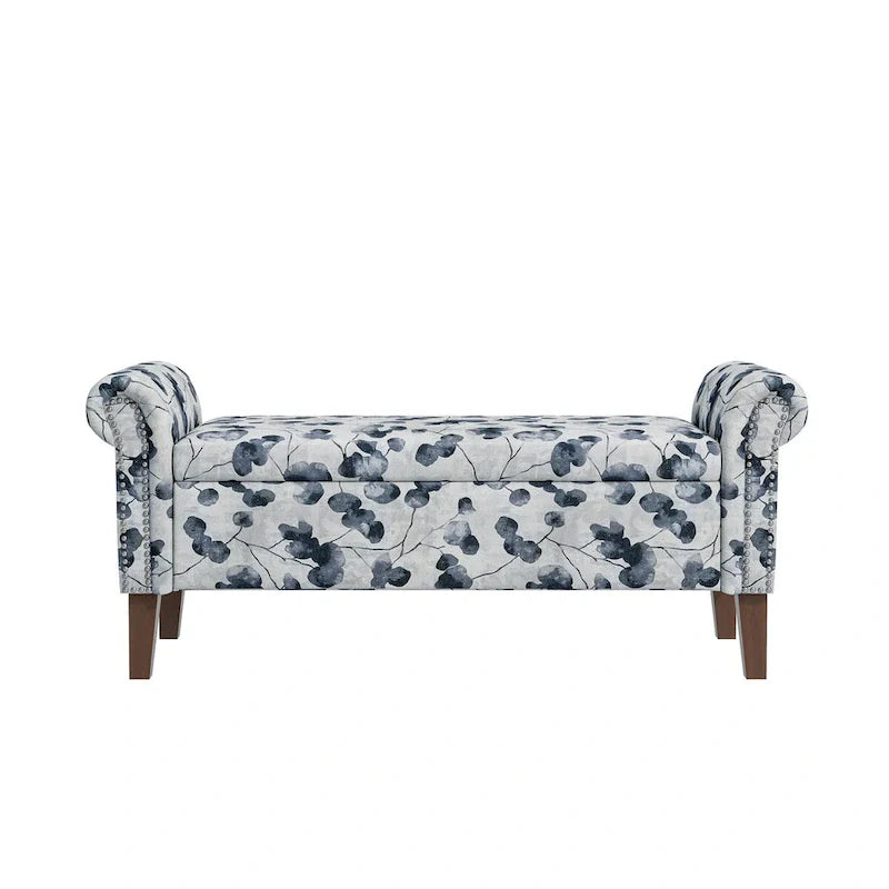 Banc de rangement Ottoman traditionnel à accoudoirs roulés avec clous décoratifs