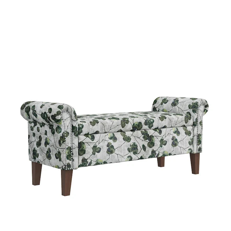 Banc de rangement Ottoman traditionnel à accoudoirs roulés avec clous décoratifs