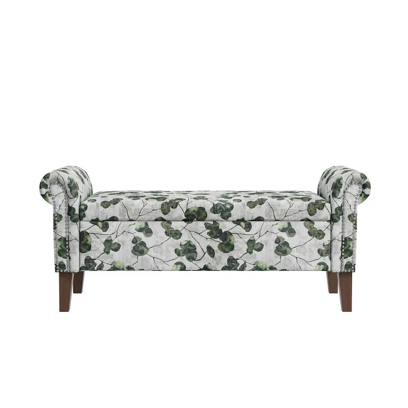 Banc de rangement Ottoman traditionnel à accoudoirs roulés avec clous décoratifs