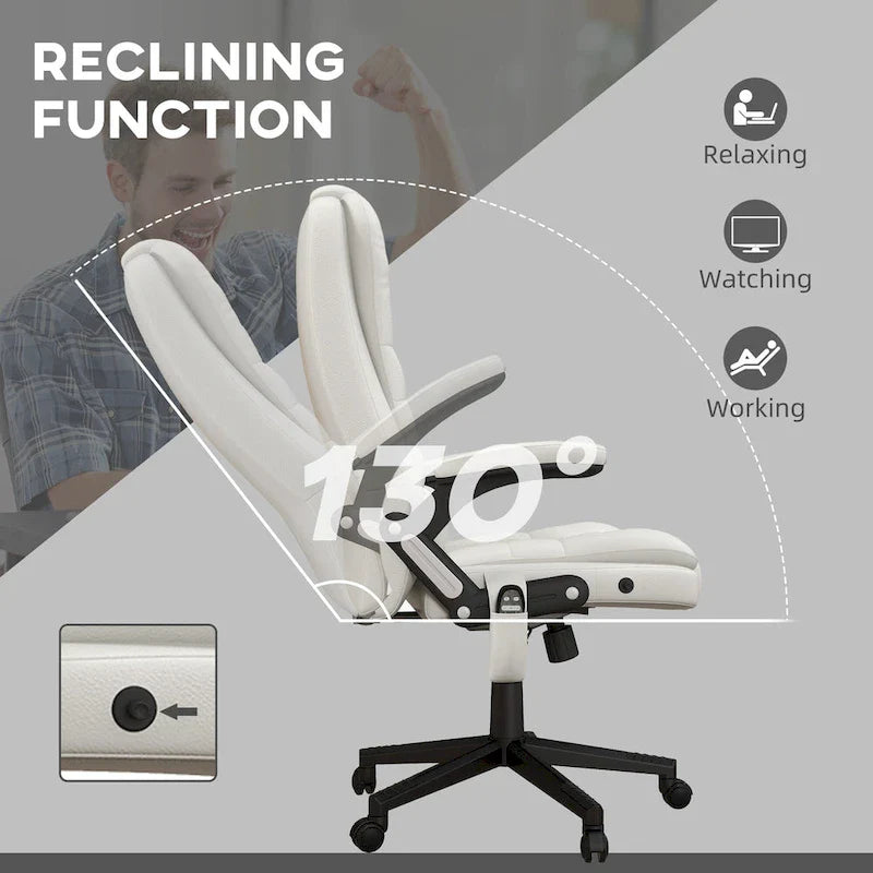 Chaise de bureau de massage vibrant à dossier haut avec 6 points de vibration, fauteuil d'ordinateur inclinable et chauffant avec accoudoir et télécommande