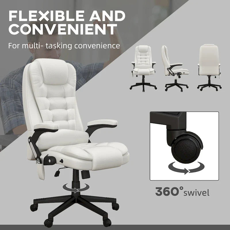 Chaise de bureau de massage vibrant à dossier haut avec 6 points de vibration, fauteuil d'ordinateur inclinable et chauffant avec accoudoir et télécommande