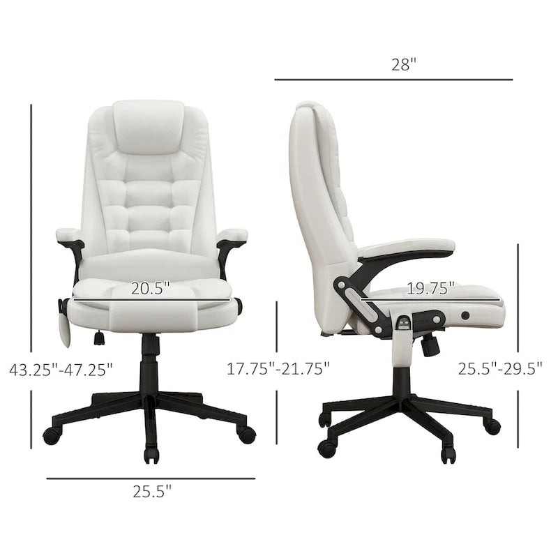 Chaise de bureau de massage vibrant à dossier haut avec 6 points de vibration, fauteuil d'ordinateur inclinable et chauffant avec accoudoir et télécommande